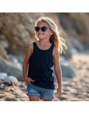 Made In Italy Superior Quality Chic And Breathable Girls Cotton Tank Top Navy Blue
